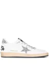 Golden Goose Ball Star Distressed Glittered Leather Sneakers In White