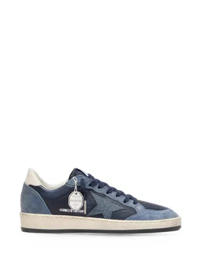 Golden Goose Ball Star Ltd In Dark-blue Leather With Light-blue Swarovski Crystal Star And Suede Inserts Sneakers