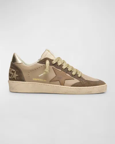 Golden Goose Ball Star Mix Leather Sneakers In Taupe/ecru/platinum