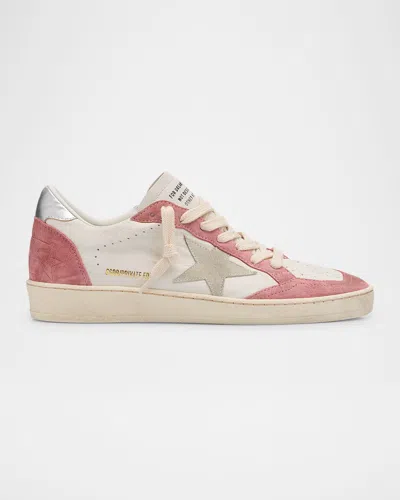 Golden Goose Ball Star Mixed Leather Low-top Sneakers In White/pink/beige/sil