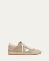 Golden Goose Ball Star Mixed Leather Low-top Sneakers With Bead Lettering In Gray