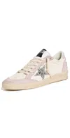 Golden Goose Ball Star Nappa Upper Nabuk Toe Spur And Heel Glitter Star White/pink/silver In White/pink/silver