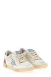 Golden Goose White Leather Ball Star Sneakers With Silver/pink Glitter In Multi
