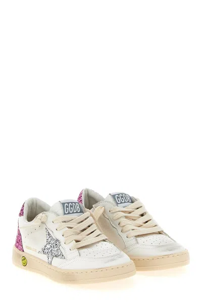Golden Goose White Leather Ball Star Sneakers With Silver/pink Glitter