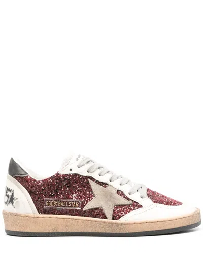 Golden Goose Ball-star Leather-trimmed Glitter Sneakers In Red