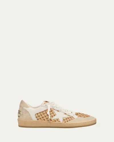 Golden Goose Ball Star Raffia Net Leather Low-top Sneakers In Multi
