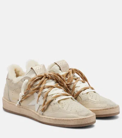 Golden Goose Ball Star Shearling-lined Suede Sneakers In Brown