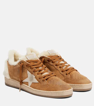 Golden Goose Ball Star Shearling-trimmed Suede Sneakers In Brown