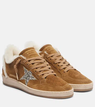 Golden Goose Ball Star Shearling-trimmed Suede Sneakers In Brown