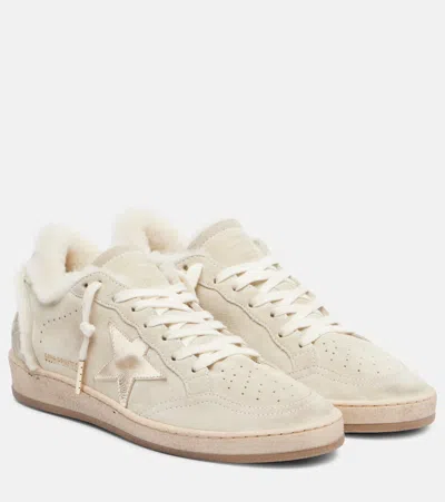 Golden Goose Ball Star Shearling-trimmed Suede Sneakers In Neutral