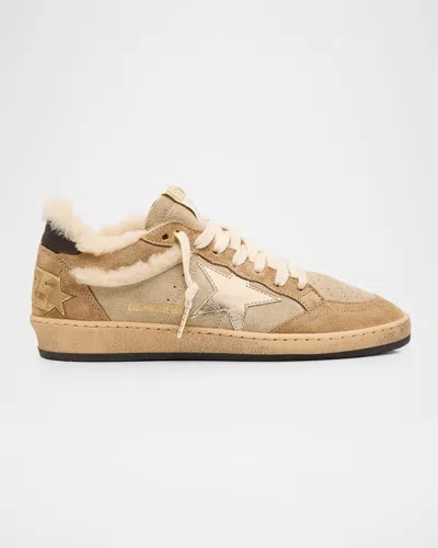 Golden Goose Ball Star Shearling-lined Suede Low-top Sneakers In Brown