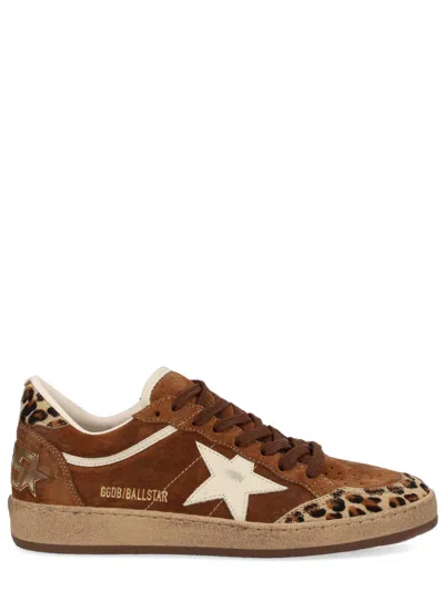 Golden Goose Sneaker Ballstar Low Top With Star Patch With Glitter And Animalier Print In Brown Suede For Women