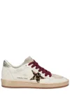 Golden Goose Ballstar White Low Top Sneakers With Glittered Star Patch On The Side And Glittered Heel With Logo L In Multi