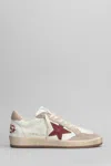Golden Goose Ball Star Distressed Effect Sneakers With Red Leather Star And Pink Suede Heel Tab Shoe
