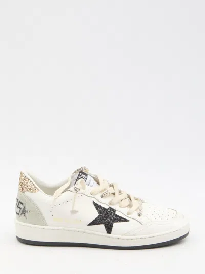 Golden Goose Ballstar Leather Upper And Toe Glitter Star And Heel Suede Spur Shoes In White
