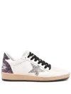 Golden Goose Leather Sneakers With Glitter And Star Patch In 82865 White Eggnog Cabernet