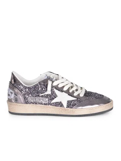 Golden Goose Deluxe Brand Women Ballstar Sneakers In Laminated Leather And Glitter In Gray