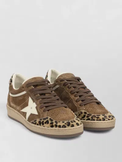 Golden Goose Ball Star Sneakers Low Profile Suede Leopard In Brown