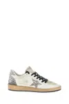 Golden Goose Ballstar White Low Top Sneakers With Glittered Star Patch On The Side And Glittered Heel With Logo L In Multi