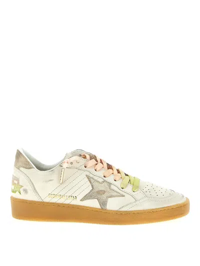 Golden Goose Ball Star Sneakers In Leather With Laminated Star And Suede Heel Tab Shoes In White