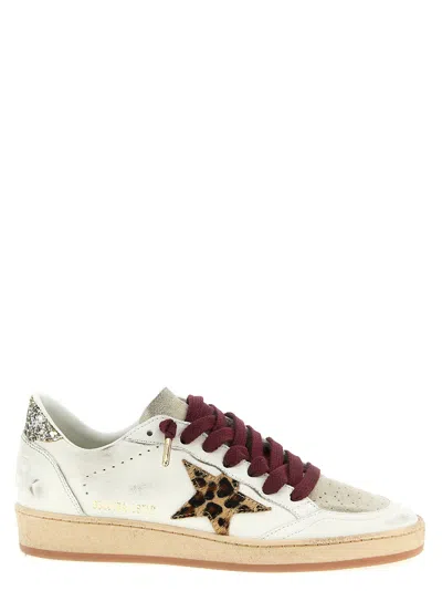 Golden Goose Ballstar White Low Top Sneakers With Glittered Star Patch On The Side And Glittered Heel With Logo L In Multi