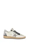 Golden Goose Ballstar White Low Top Sneakers With Glittered Star Patch On The Side And Glittered Heel With Logo L In Neutral