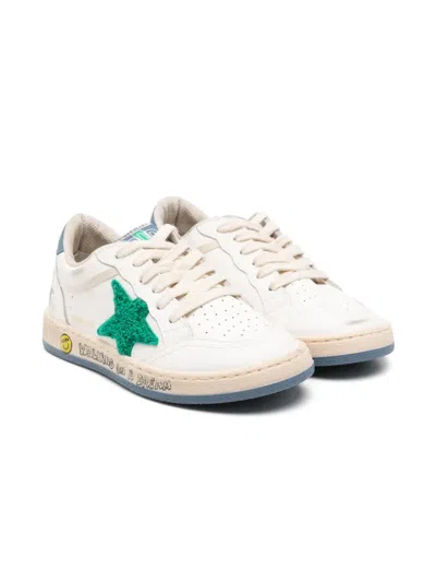 Golden Goose Kids' Ball Star Sneakers In 12159 White/green/li