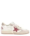 Golden Goose Ball Star Distressed Effect Sneakers With Red Leather Star And Pink Suede Heel Tab Shoe In White