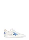 Golden Goose Deluxe Brand Low-top White Leather Sneakers With Blue Star Accent In White