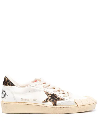 Golden Goose Ball Star Sneakers Leopard Print In White