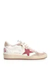Golden Goose Ball Star Distressed Effect Sneakers With Red Leather Star And Pink Suede Heel Tab Shoe