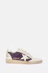Golden Goose Ball-star Purple Glitter Leather Sneaker In White