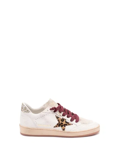 Golden Goose Ballstar White Low Top Sneakers With Glittered Star Patch On The Side And Glittered Heel With Logo L In Multi