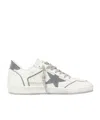 Golden Goose Ball Star Sneakers In Vintage Effect Leather With Olive Green Leather Star And Crocodil In White