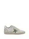 Golden Goose Ballstar Leather Upper Toe And Spur Nabuk Star Laminated Heel In White/green/silver