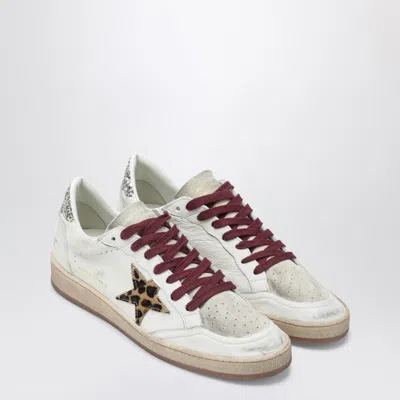 Golden Goose Ballstar White Low Top Sneakers With Glittered Star Patch On The Side And Glittered Heel With Logo L In Multi
