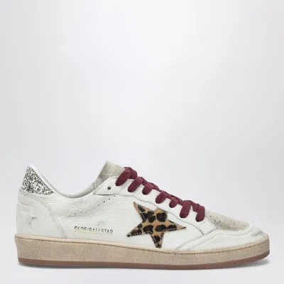 Golden Goose Ballstar White Low Top Sneakers With Glittered Star Patch On The Side And Glittered Heel With Logo L In Multi