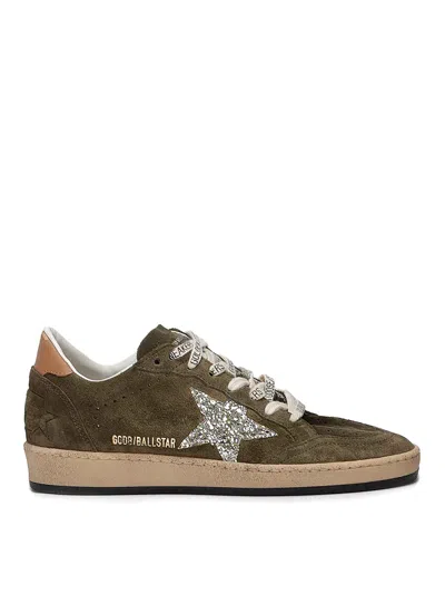 Golden Goose Ball Star Distressed Suede Sneakers In Olive