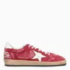 Golden Goose Ball Star Sneakers In Dark Red Suede With White Leather Star And Heel Tab In Red