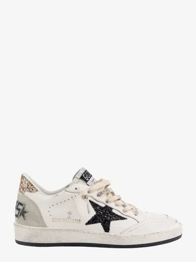 Golden Goose Ballstar White Low Top Sneakers With Glittered Star Patch On The Side And Glittered Heel With Logo L