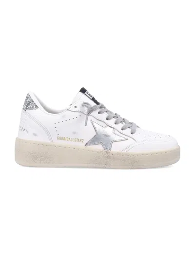 Golden Goose Ball Star White Leather Sneakers In White Silver