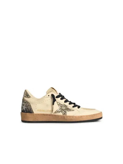 Golden Goose 'ball-star' White Leather Sneakers With Glitter Star And Heel In Neutral
