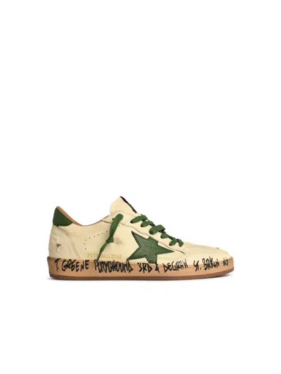 Golden Goose Ball Star Distressed Finish Leather Sneaker With Graffiti Print Shoes In White
