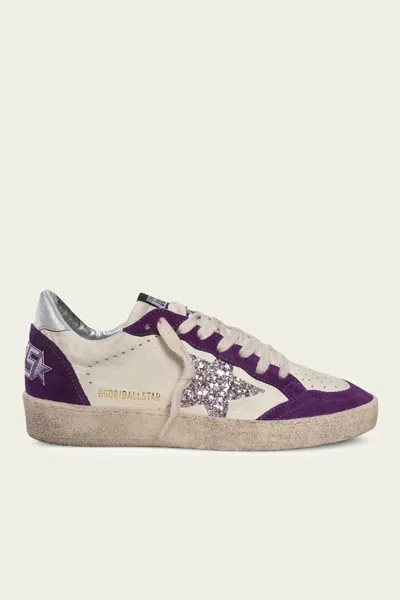 Golden Goose Ball-star White Purple Suede Leather Sneaker In Multi