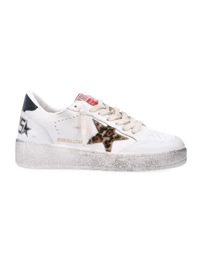 Golden Goose Ball Star White Womans Sneakers With Leopard Pony Star