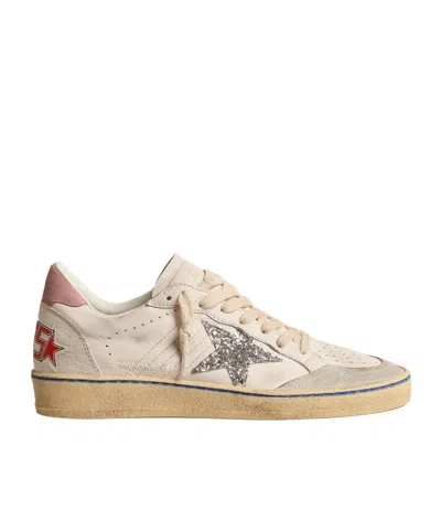 Golden Goose Ball Star  With Glitter Star And Pink Suede Heel Tab In Multi