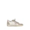 Golden Goose 'ballstar' White Low Top Sneakers With Glittered Star Patch On The Side And Glittered Heel With Logo In White