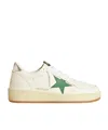 Golden Goose 'ballstar 2' White Low Top Sneakers With Star Patch On The Side And Laminated Heel In White/green/silver