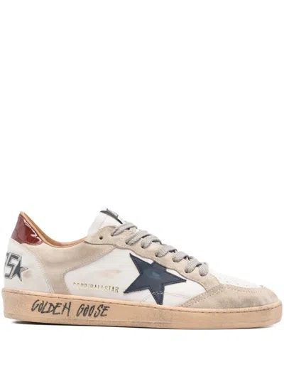 Golden Goose Ballstar Leather And Suede Upper Leather Tongue Star And Spur Suede Toe Printed Leather Heel Sneaker In White