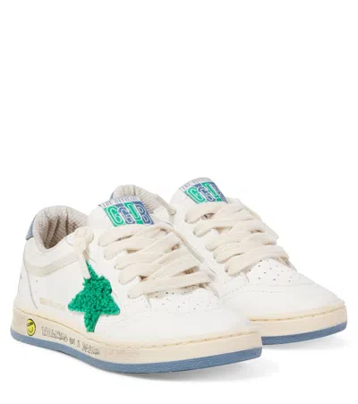 Golden Goose Kids' Ballstar Embroidered Leather Sneakers In White/green/light Blue